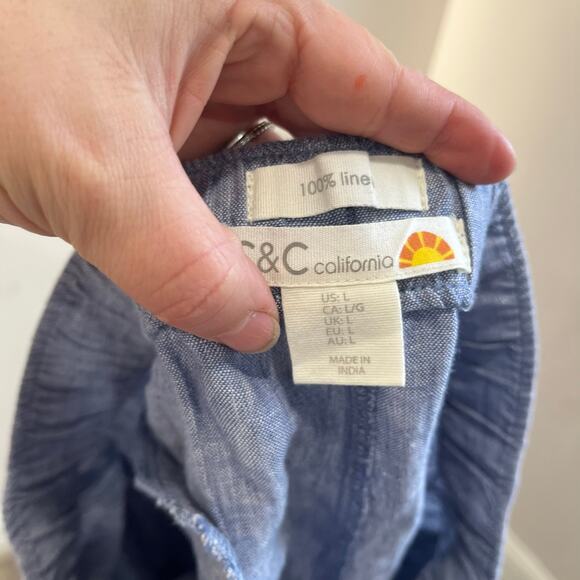 C&C California Linen Shorts Size L Blue Drawstring Casual Summer Lightweight - Picture 7 of 7